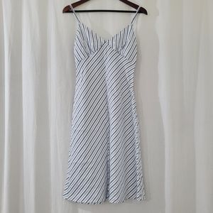 Michael Kors V-Neck Spaghetti Strap Midi Dress in White & Blue Stripes Size XS